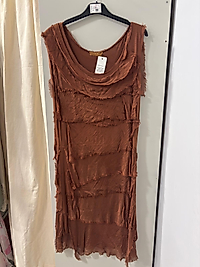 Kat kat midi boy ipekelbise 36/44 beden uyumlu AÇIK KAHVE