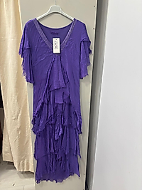 İpek elbise v yaka yakası payetli Mor