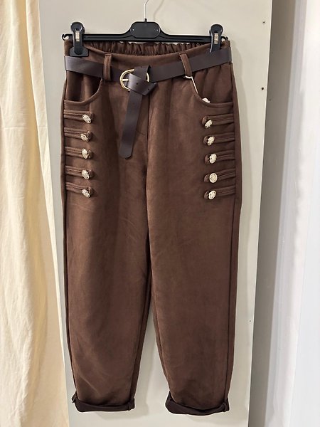 NUBUK GÖRÜNÜMLÜ PANTALON STANDART-kahve