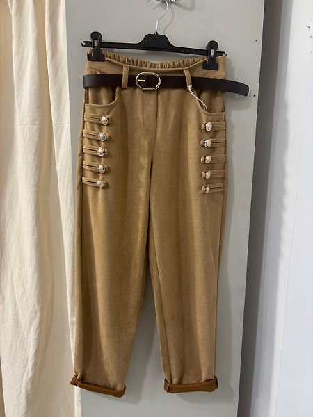 NUBUK GÖRÜNÜMLÜ PANTALON STANDART-CAMEL