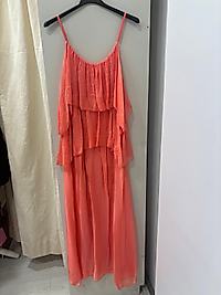 ÜSTÜ FIRFIRLI ETEGİ DÜZ İPEK ELBİSE RETRO TURUNCU