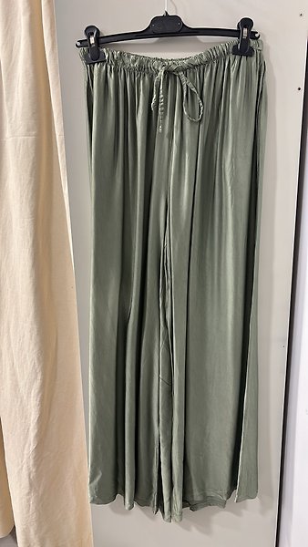 Palazzo kesim  ıpek saten pantalon STANDART-YEŞİL