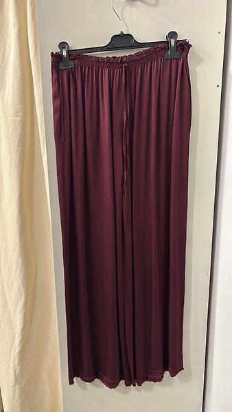 Palazzo kesim  ıpek saten pantalon STANDART-BORDO