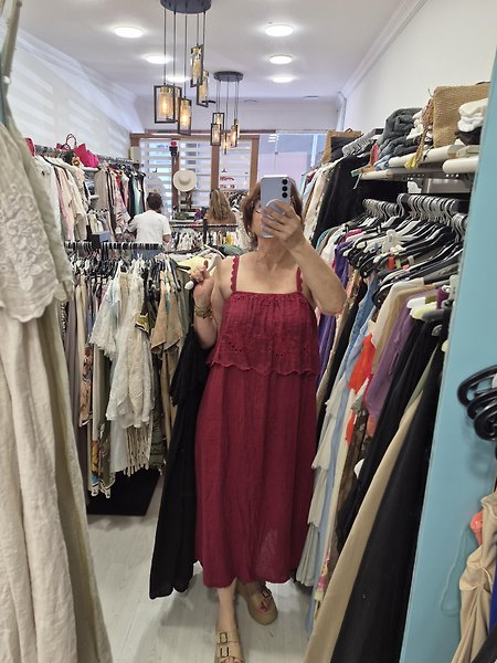 Keten elbise 36 48 beden uyumlu STANDART-BORDO