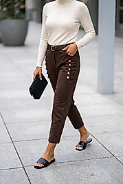 NUBUK GÖRÜNÜMLÜ PANTALON STANDART-Acı kahve