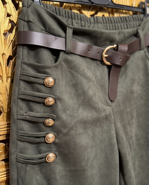 NUBUK GÖRÜNÜMLÜ PANTALON STANDART-YEŞİL