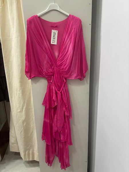 Batik desen kat kat ipek elbise fuşya