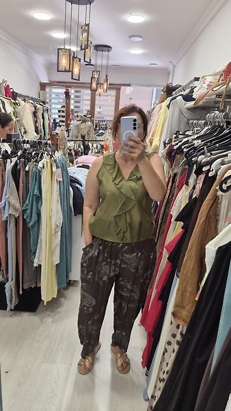 Şal desenli vıskon pantalon st 36/48 beden uyumlıu STANDART-Zümrüt yeşili