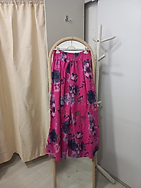 CİCEKLİ BELİ BÜZGÜLÜ KETEN PANTALON