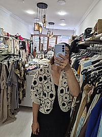 Siyah beyaz desenli bolero hırka