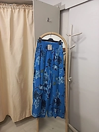 CİCEKLİ BELİ BÜZGÜLÜ KETEN PANTALON