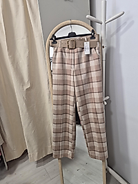 Ekose pantalon nubuk görünümlü 40/46 beden uyumlu pembe