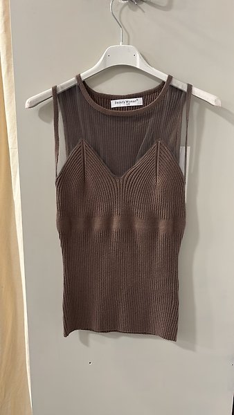 TÜL DETAYLI TRİKO S/M-kahve
