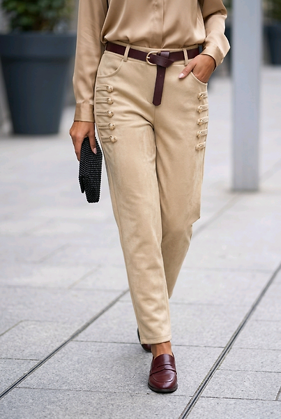 NUBUK GÖRÜNÜMLÜ PANTALON STANDART-Bej