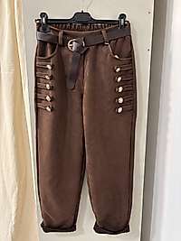 NUBUK GÖRÜNÜMLÜ PANTALON STANDART-kahve