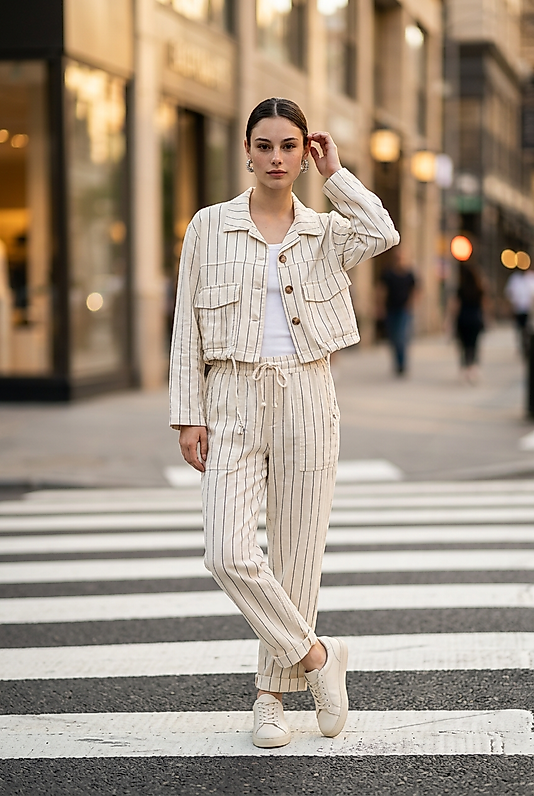 ÇİZGİLİ PANTALON CEKET TAKIM KOTON
