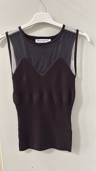 TÜL DETAYLI TRİKO S/M-Acı kahve