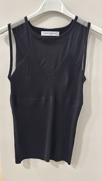 TÜL DETAYLI TRİKO L/XL-siyah