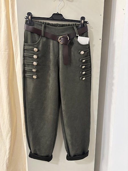 NUBUK GÖRÜNÜMLÜ PANTALON STANDART-YEŞİL