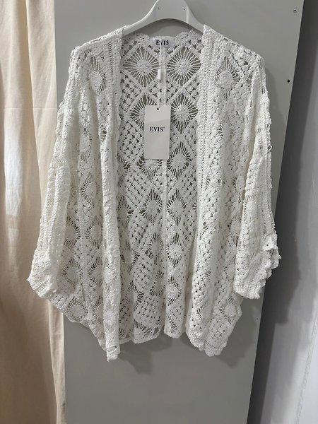 örme Geometrık desenli bolero hırka beyaz